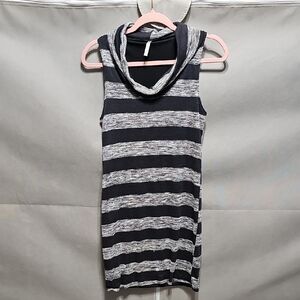 Bella D. Black and Gray Striped Cowl Neck Tank Top Dress